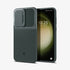 ACS05639 - Galaxy S23 Ultra Case Optik Armor in black showing the back with lens protector slot open